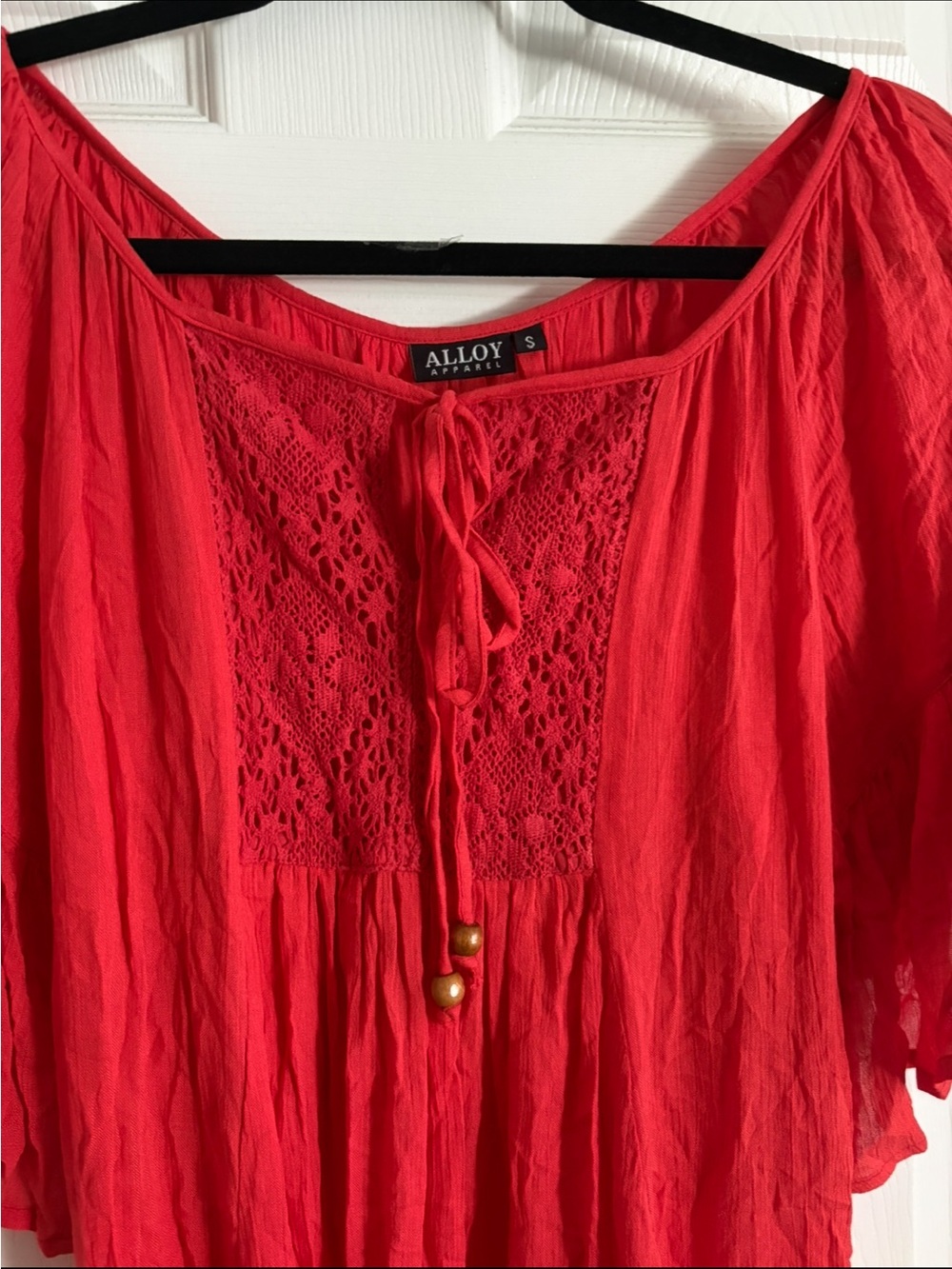 ALLOY Bright Red Peasant Tie-Front Flutter Sleeve Dress - Picture 2 of 3